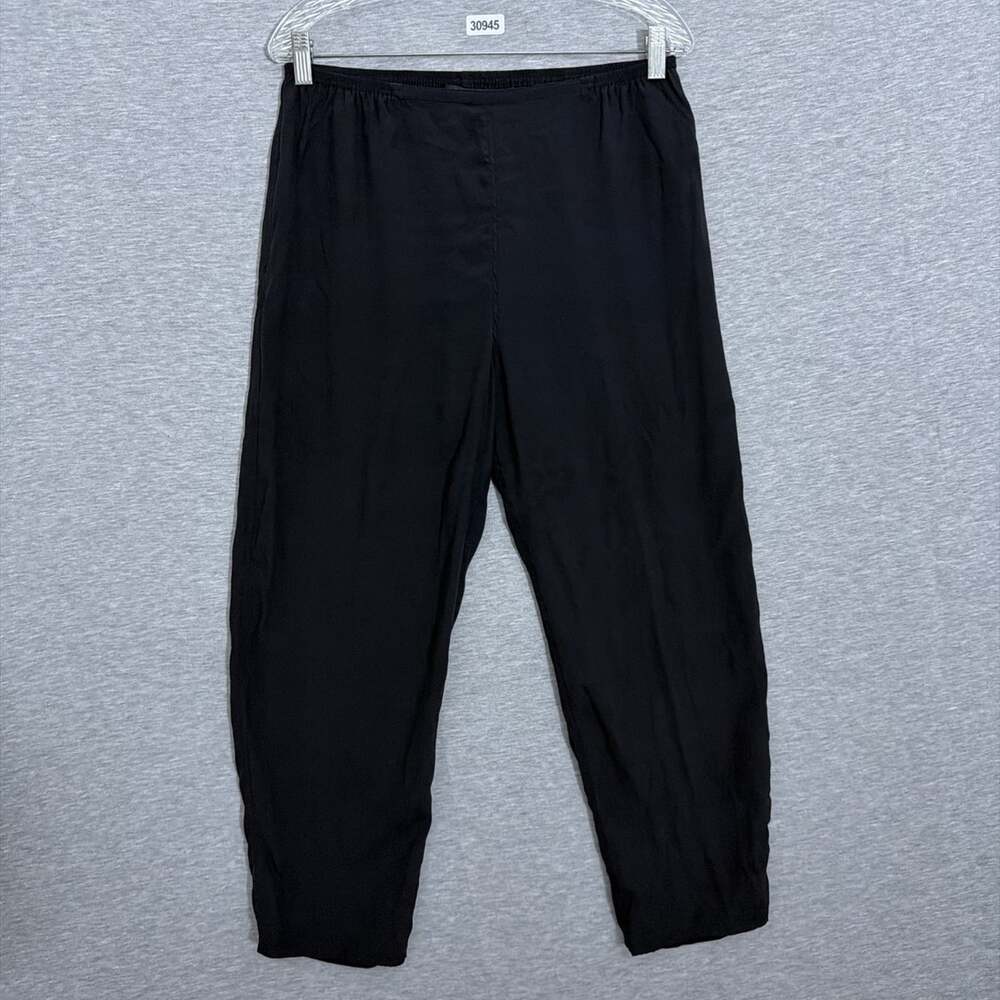 Citron Santa Monica Women's Petite Medium Black Silk Blend Straight Leg Pants